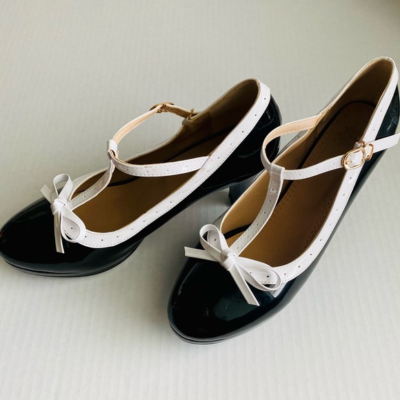 Women T-Strap High Heels Bow Platform Round Toe Pumps Leather Summer Sweet Shoes - Picture 4 of 10